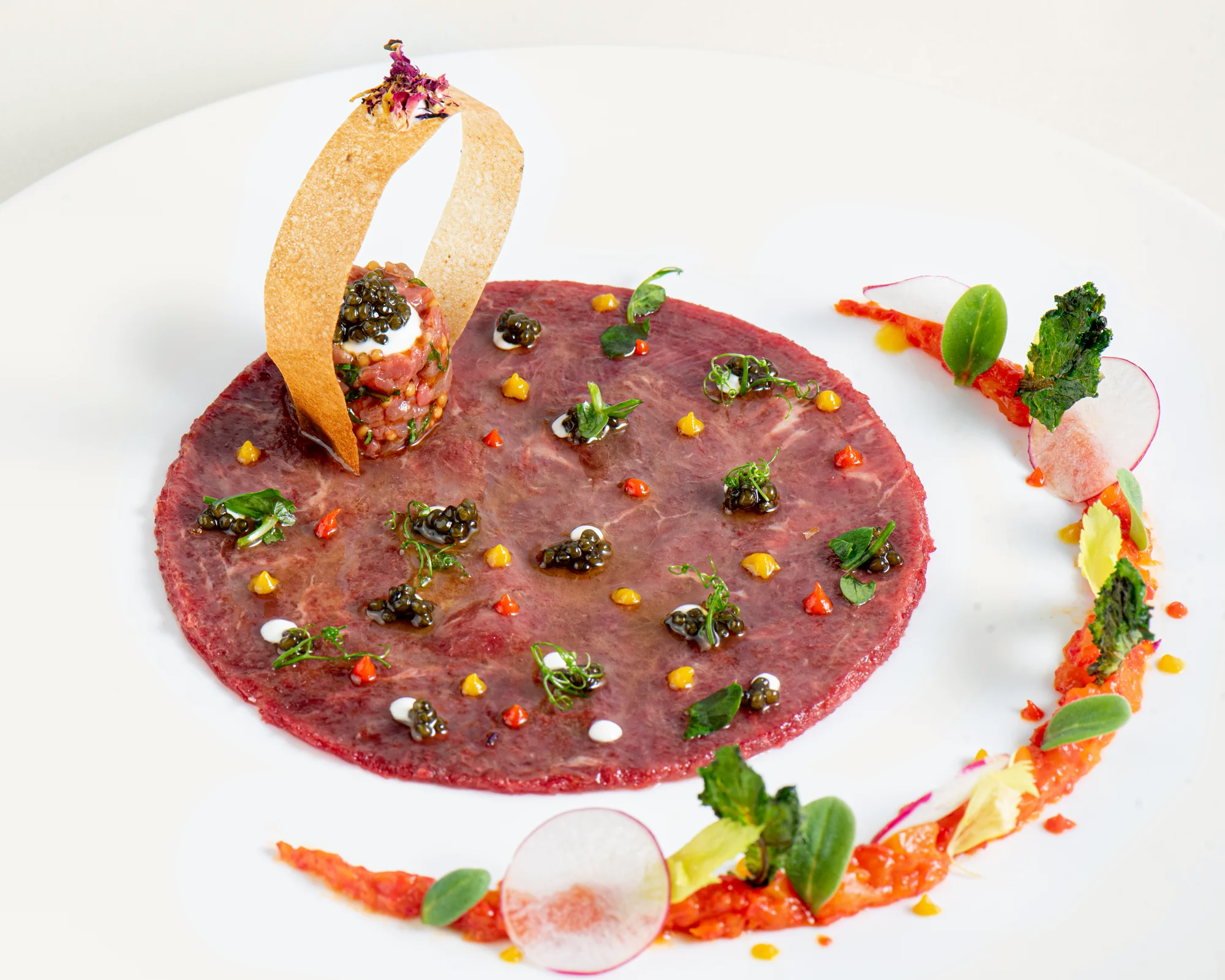 Carpaccio with tartare, caviar and a crisp ring